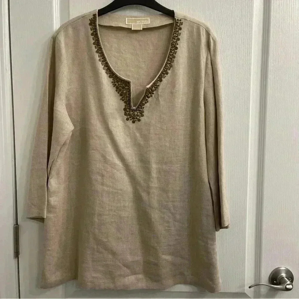 Michael Kors V-neck 3/4 Length Sleeve Blouse